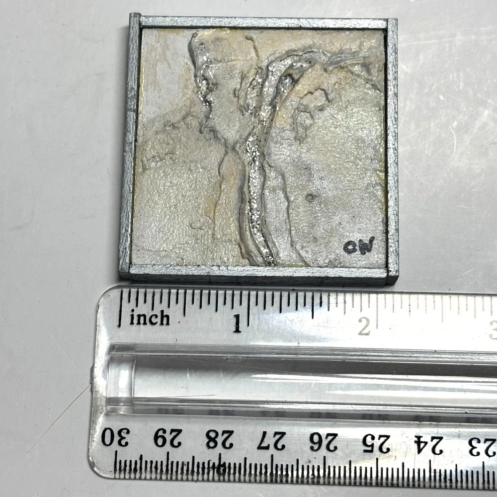 OOAK Artisian Miniature Abstract Painting Dollhouse Decor‎ Silver Cream Handmade